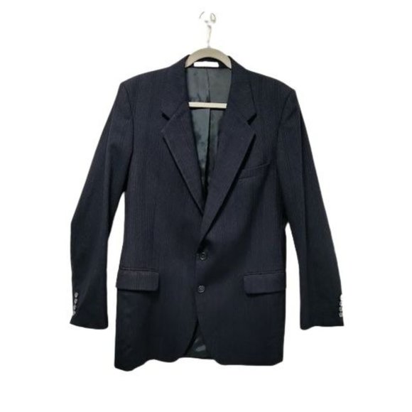 Vintage Yves Saint Laurent Mens Navy Two Piece Suit Striped Blazer Coat 42 - Picture 4 of 16